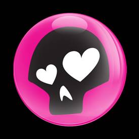 Magnetic Car Grille Dome Badge-Skull Black On Pink