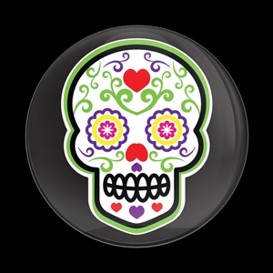 Magnetic Car Grille Dome Badge-Seasonal Green Calavera Sugar Skull