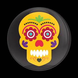 Magnetic Car Grille Dome Badge-Seasonal Yellow Calavera Sugar Skull
