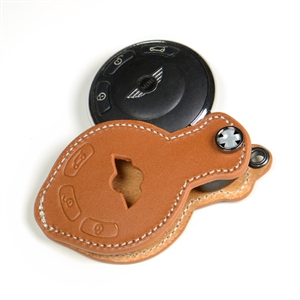 PREMIUM LEATHER MINI KEY FOB (DARK TAN+BLAKJACK)